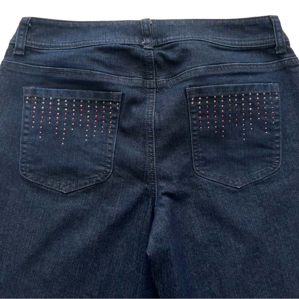 Chico’s Jeans Dark Wash Rhinestone Back Pockets Straight Leg Denim Size 6 Short - Picture 3 of 12